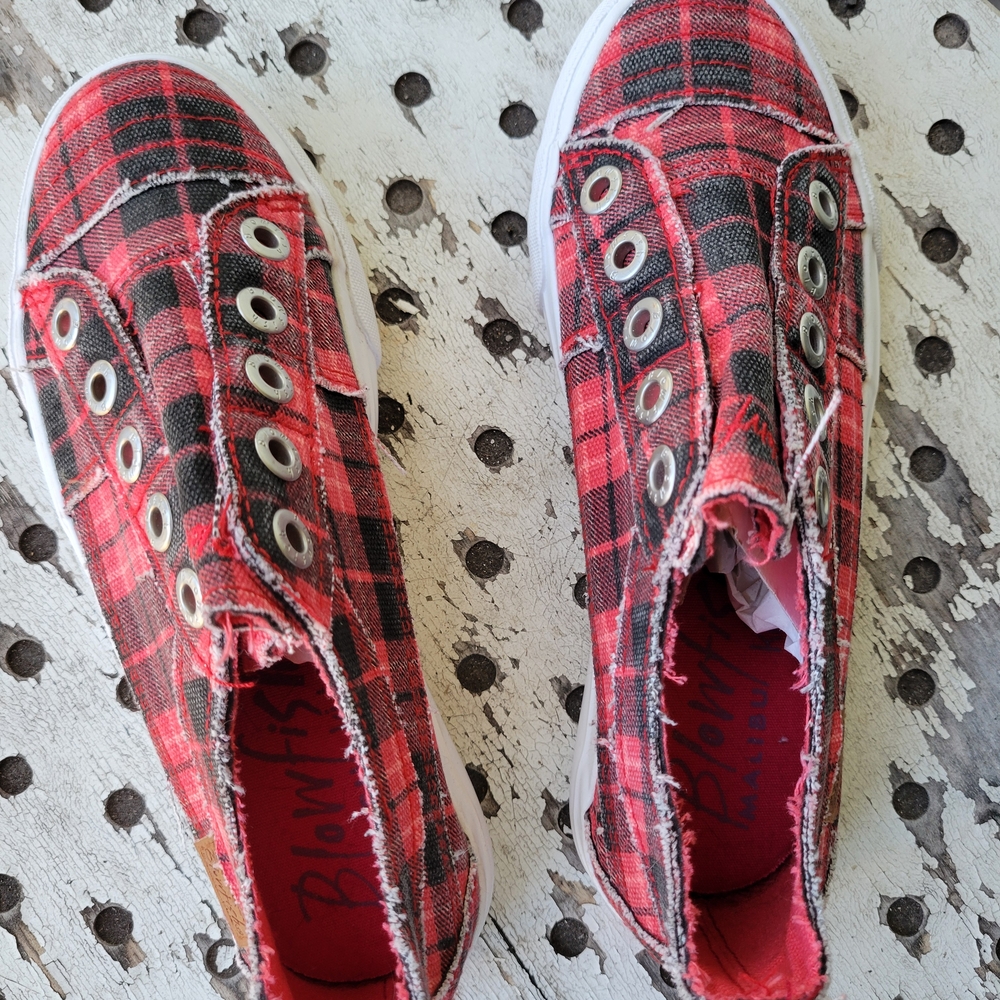 Blowfish Kids Red and Black Plaid Sneakers